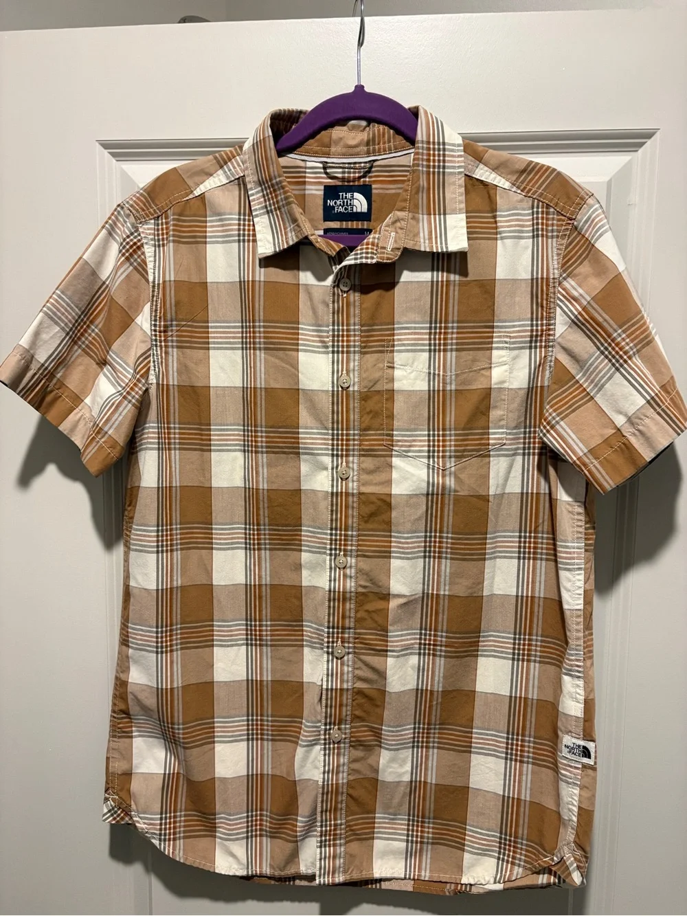 The North Face Men's Short Sleeve Plaid Button-Down Shirt - Brown & White